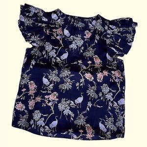 *Banana Republic* Flutter Sleeve Black Floral Blouse, XS Petite